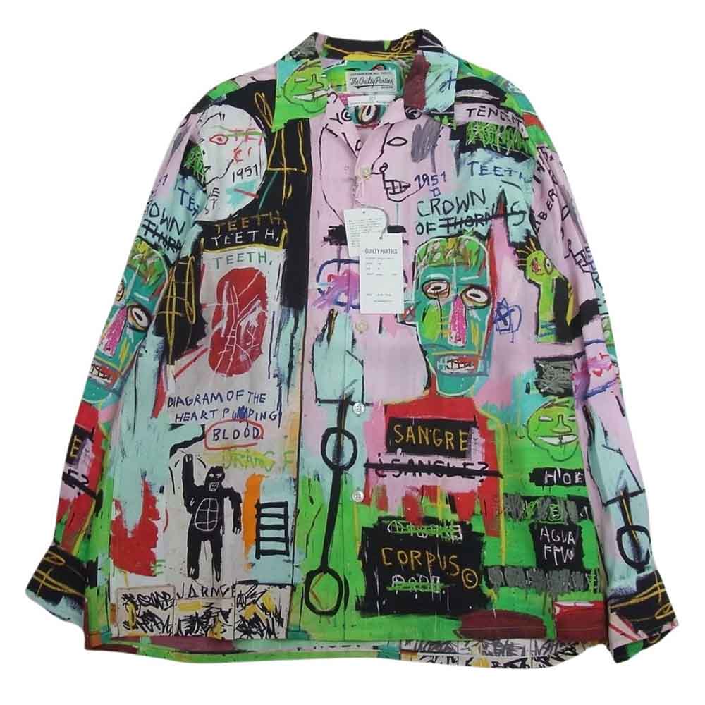 WACKO MARIA ワコマリア BASQUIAT-WM-HI11 JEAN-MICHEL BASQUIAT ジャン ミッシェル バスキア HAWAIIAN SHIRT L/S TYPE 3 総柄 レーヨン 長袖 ハワイアン アロハ シャツ マルチカラー系 M【新古品】【未使用】【中古】