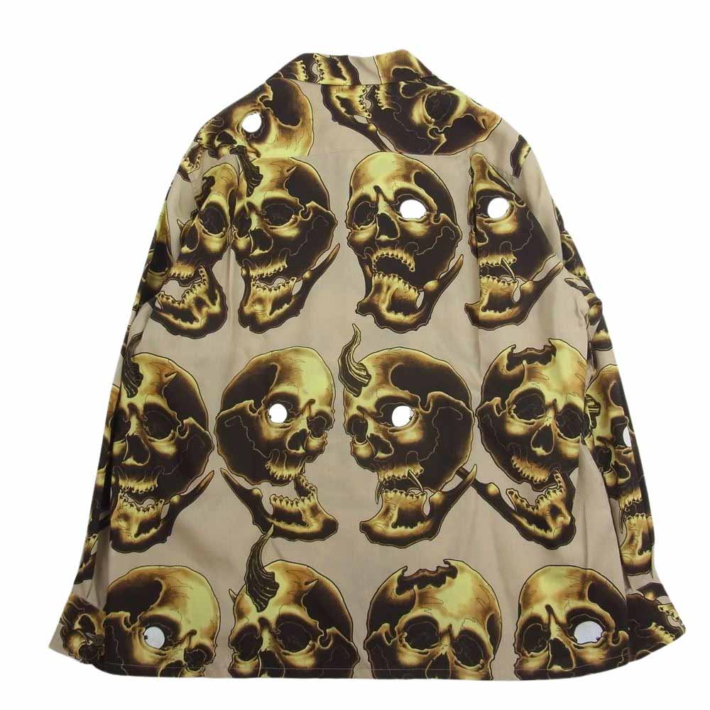 WACKO MARIA ワコマリア 56TS-WM-HI13 56 TATTOO STUDIO ゴロー タトゥー スタジオ HAWAIIAN SHIRT L/S TYPE 2 スカル 総柄 リヨセル 長袖 ハワイアン アロハ シャツ ベージュ系 M【新古品】【未使用】【中古】