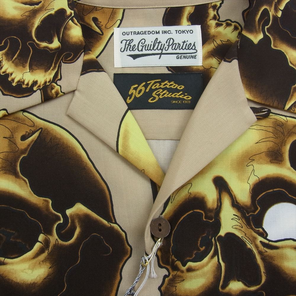 WACKO MARIA ワコマリア 56TS-WM-HI13 56 TATTOO STUDIO ゴロー タトゥー スタジオ HAWAIIAN SHIRT L/S TYPE 2 スカル 総柄 リヨセル 長袖 ハワイアン アロハ シャツ ベージュ系 M【新古品】【未使用】【中古】