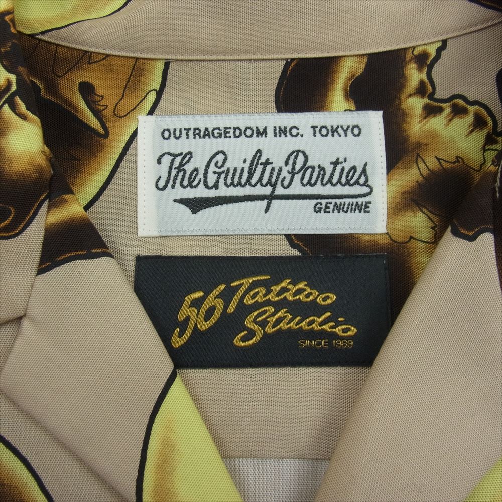 WACKO MARIA ワコマリア 56TS-WM-HI13 56 TATTOO STUDIO ゴロー タトゥー スタジオ HAWAIIAN SHIRT L/S TYPE 2 スカル 総柄 リヨセル 長袖 ハワイアン アロハ シャツ ベージュ系 M【新古品】【未使用】【中古】