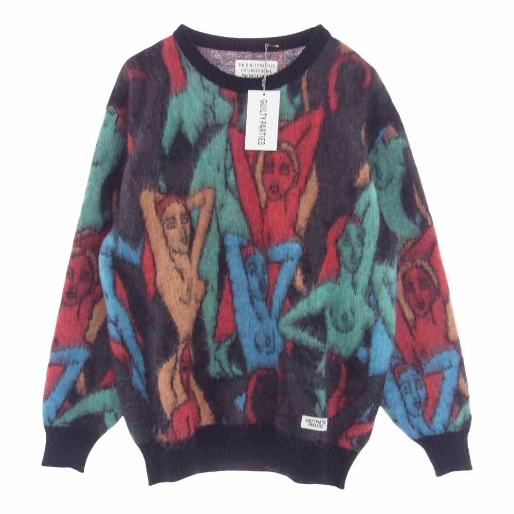 WACKO MARIA ワコマリア 22AW 22FW-WMK-KN08 MOHAIR CREW NECK SWEATER YULA 百女図 ユラ モヘア クルーネック セーター ニット ブラック系 マルチカラー系 L【新古品】【未使用】【中古】