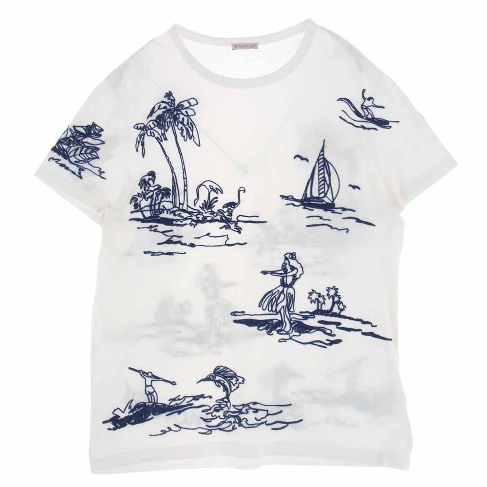 MONCLER モンクレール C10918035151 MAGLIA T-SHIRT 刺繍  Tシャツ 半袖 ホワイト系 XL【中古】