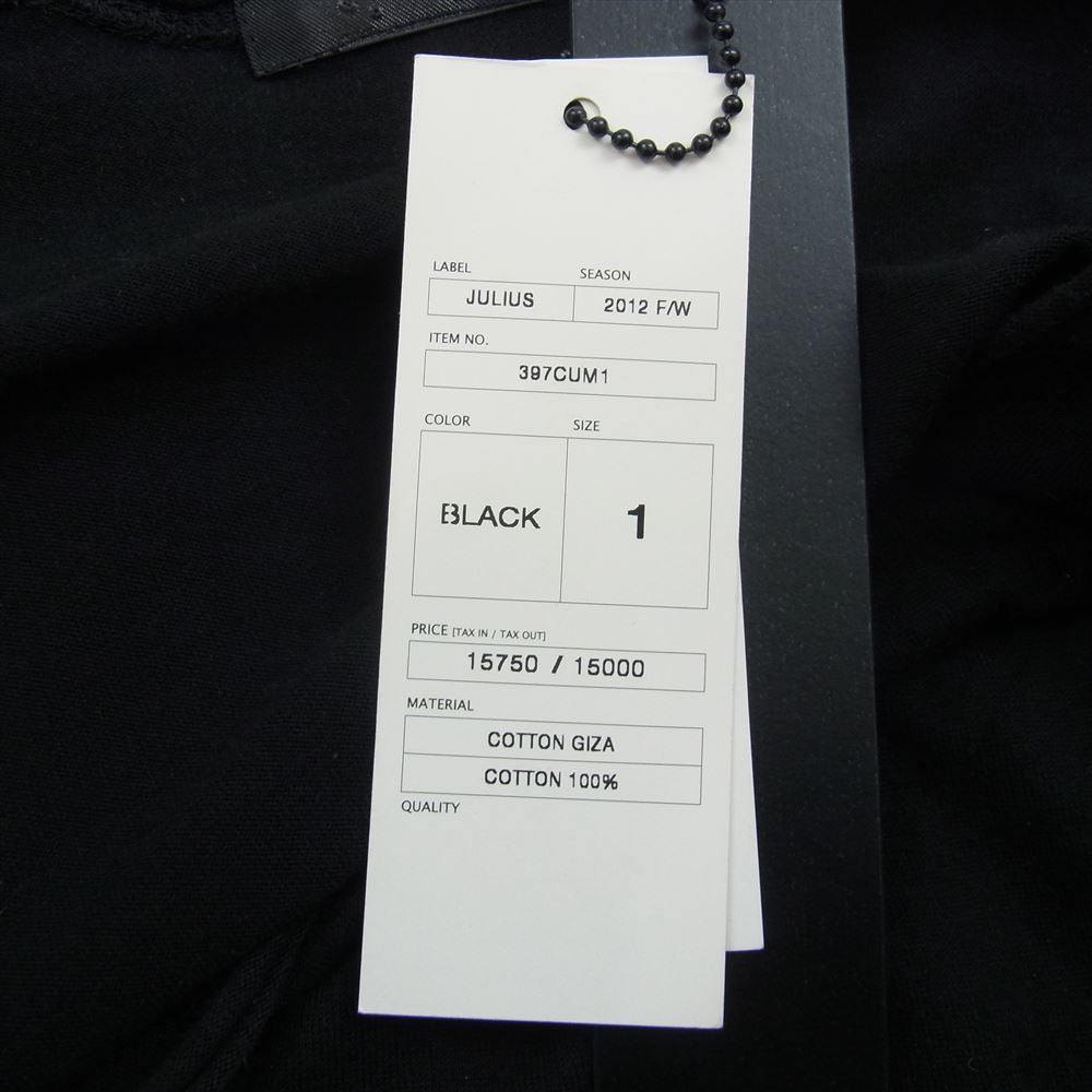 JULIUS ユリウス 12AW 397CUM1 ギザコットン Uネック 長袖 カットソー Tシャツ ブラック系 1【中古】