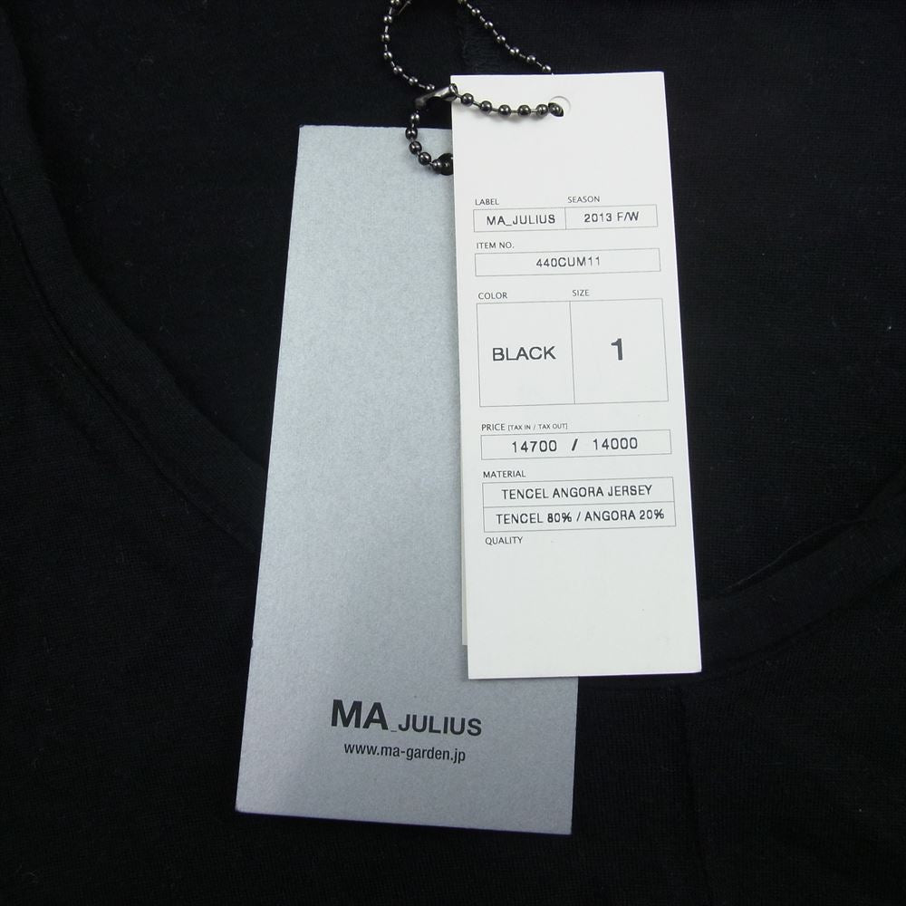 JULIUS ユリウス 440CUM11 MA_JULIUS エムエーユリウス NC-TENCEL ANGORA JERSEY テンセル アンゴラジャージー ツイステッド カットソー 長袖 Tシャツ ブラック系 1【中古】