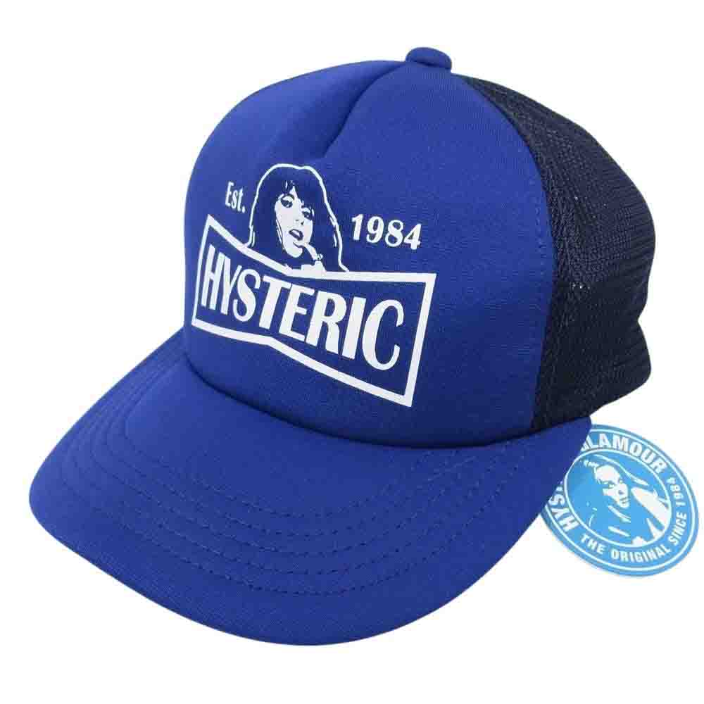 HYSTERIC GLAMOUR ヒステリックグラマー 18AW 02183QH05 SUPERFUZZ pt Est.1984 ロゴプリント メッシュ キャップ 帽子 ネイビー系 FREE【中古】