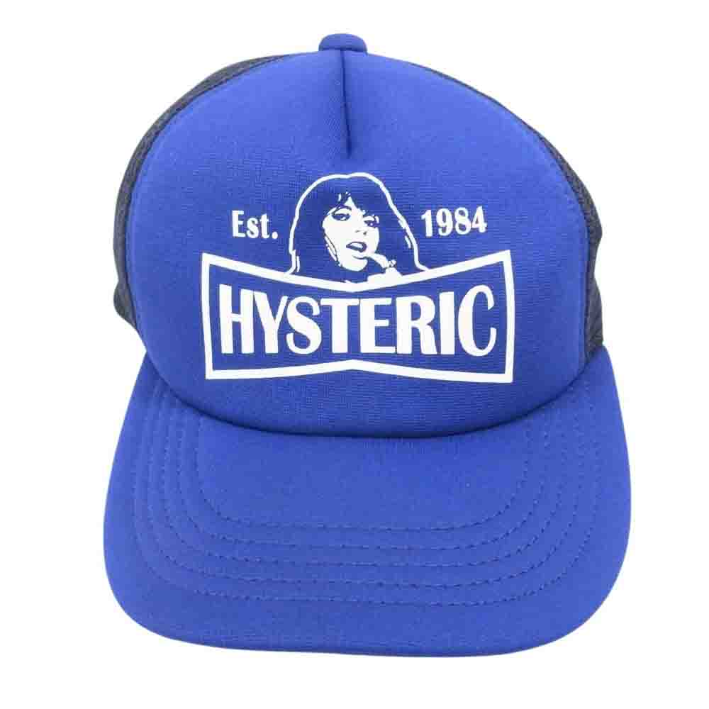 HYSTERIC GLAMOUR ヒステリックグラマー 18AW 02183QH05 SUPERFUZZ pt Est.1984 ロゴプリント メッシュ キャップ 帽子 ネイビー系 FREE【中古】