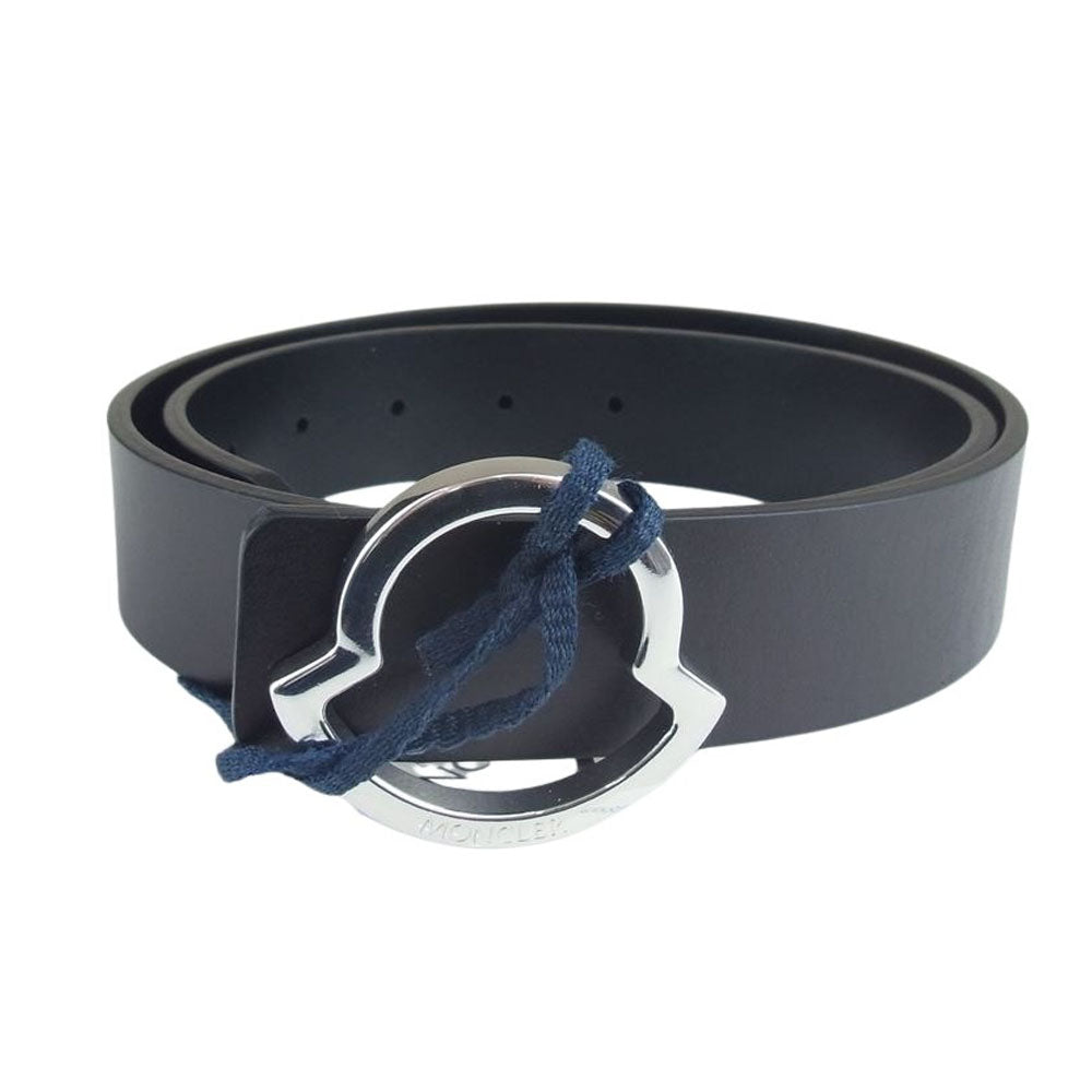 MONCLER モンクレール ロゴ バックル レザー ベルト  ブラック系 44【美品】【中古】