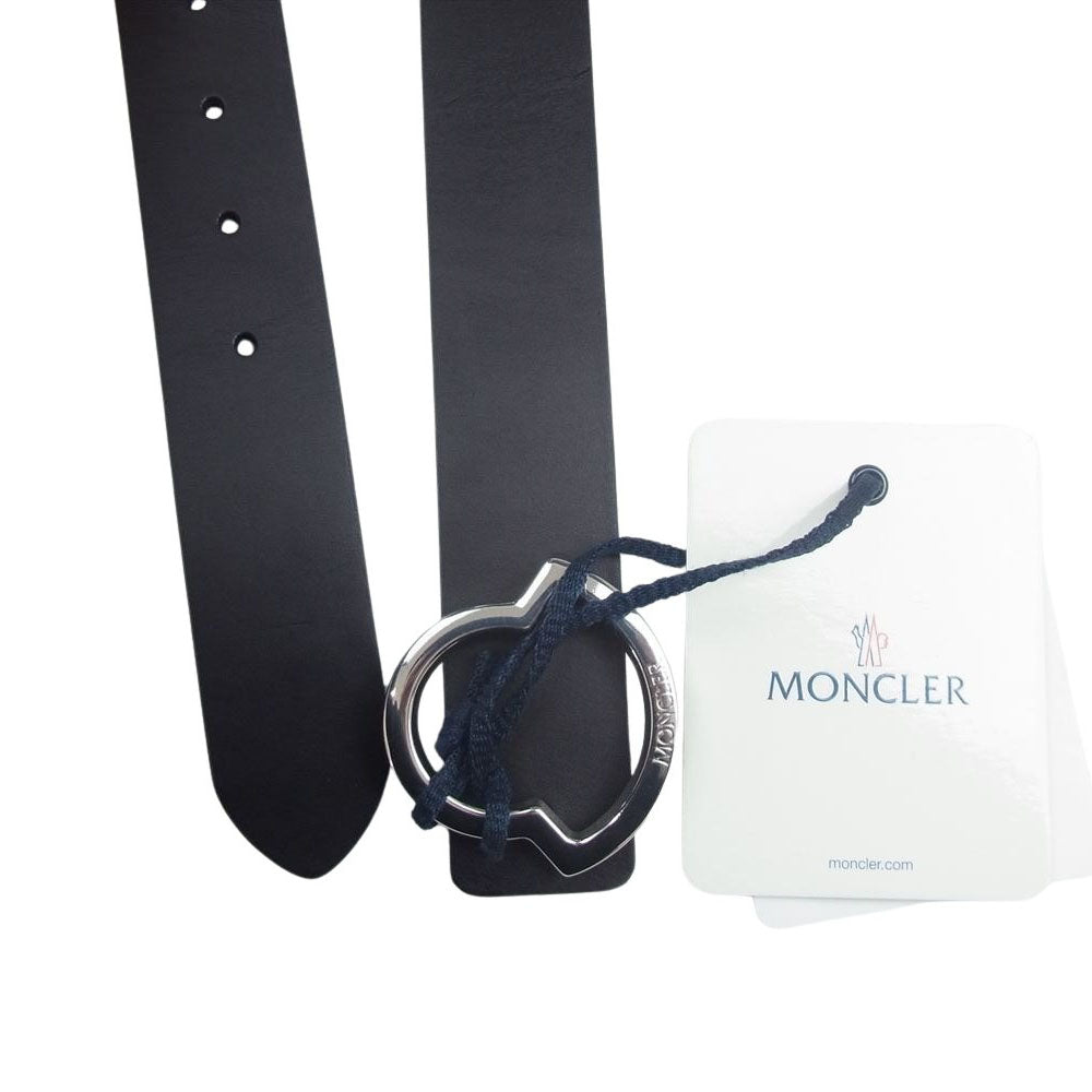 MONCLER モンクレール ロゴ バックル レザー ベルト  ブラック系 44【美品】【中古】