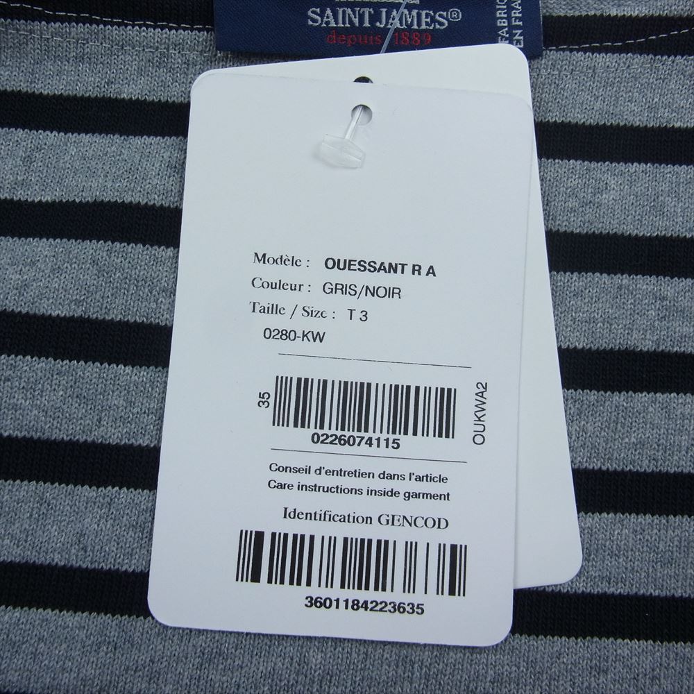 SAINT JAMES セントジェームス OUESSANT ウェッソン ボーダー Tシャツ  ブラック系 グレー系 36【極上美品】【中古】