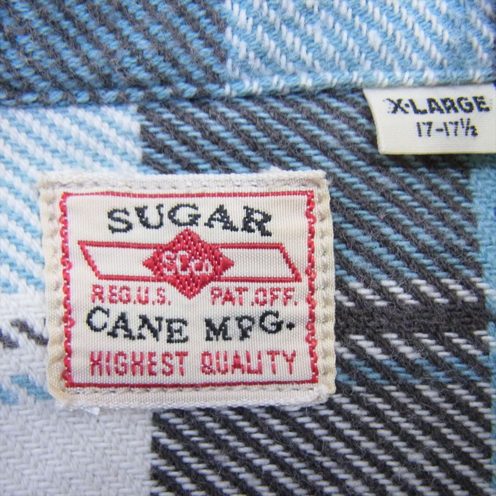SUGAR CANE シュガーケーン SC27064 TWILL CHECK WORK SHIRT ツイル チェック ネル 長袖 シャツ ライトブルー系 XL【中古】