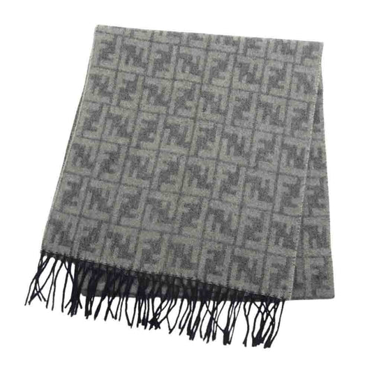 FENDI フェンディ イタリア製 ズッカ柄 ウール マフラー ストール グレー系【中古】
