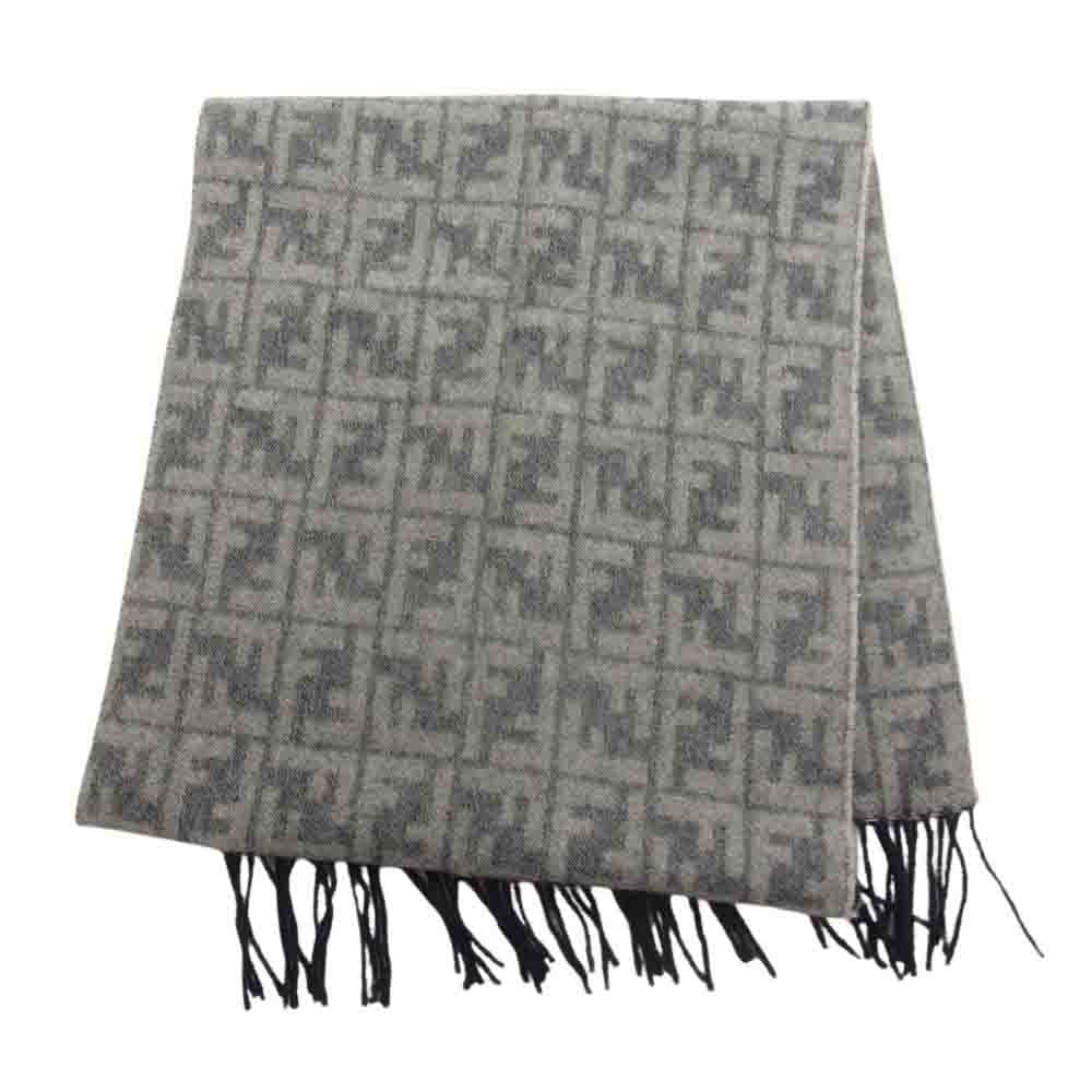 FENDI フェンディ イタリア製 ズッカ柄 ウール マフラー ストール グレー系【中古】