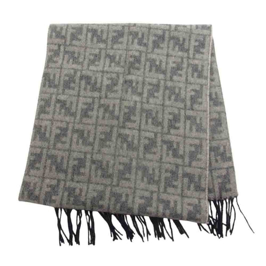 FENDI フェンディ イタリア製 ズッカ柄 ウール マフラー ストール グレー系【中古】