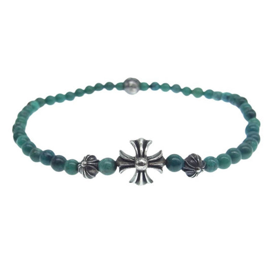 CHROME HEARTS クロムハーツ（原本無） BEAD クロスボール ビーズ ブレスレット 4mm ターコイズ エメラルドグリーン系【中古】