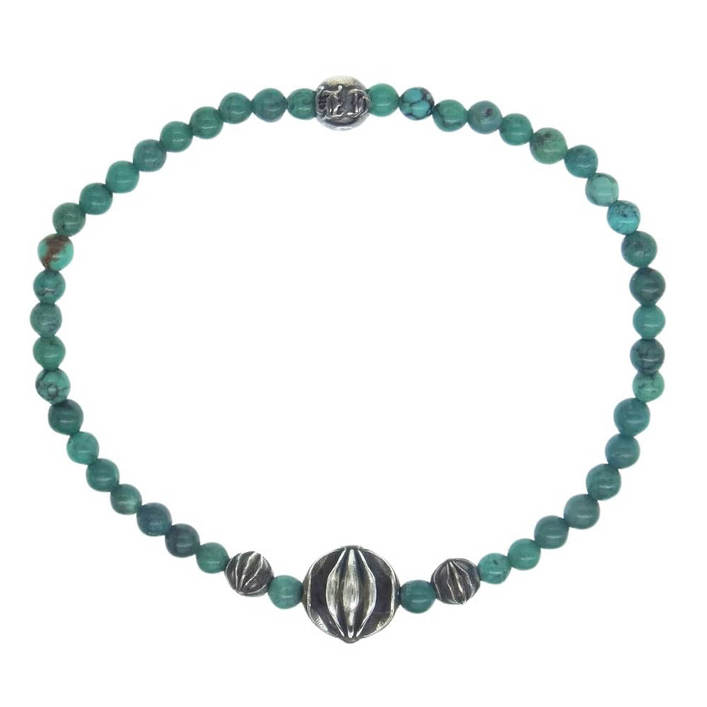 CHROME HEARTS クロムハーツ（原本無） BEAD クロスボール ビーズ ブレスレット 4mm ターコイズ エメラルドグリーン系【中古】