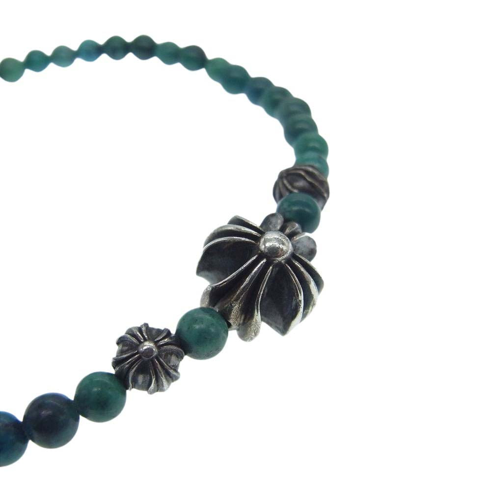 CHROME HEARTS クロムハーツ（原本無） BEAD クロスボール ビーズ ブレスレット 4mm ターコイズ エメラルドグリーン系【中古】