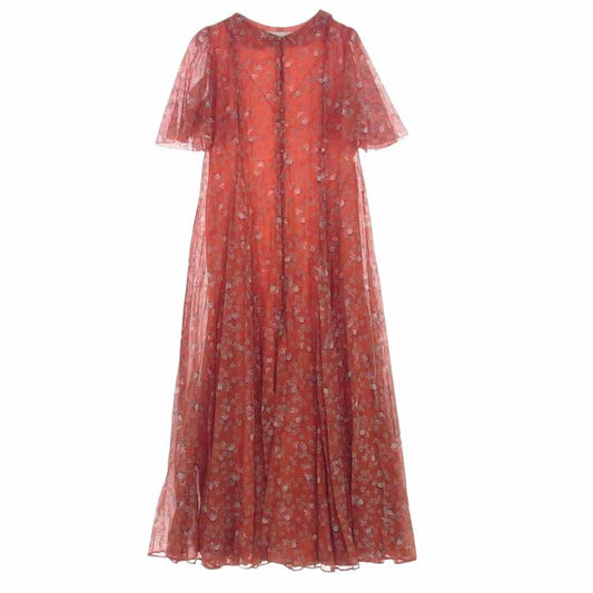 VALENTINO ヴァレンティノ シルク フラワー 花柄 ロング ワンピース オレンジ系 42【中古】