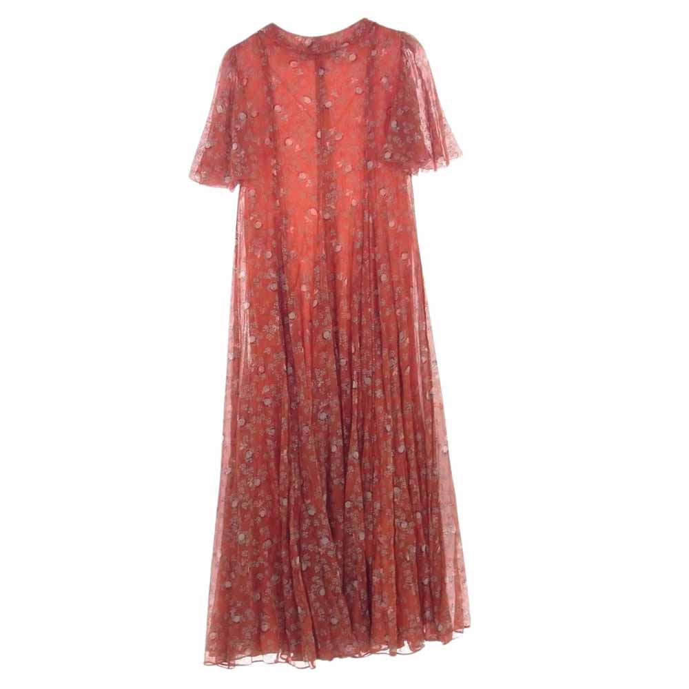 VALENTINO ヴァレンティノ シルク フラワー 花柄 ロング ワンピース オレンジ系 42【中古】
