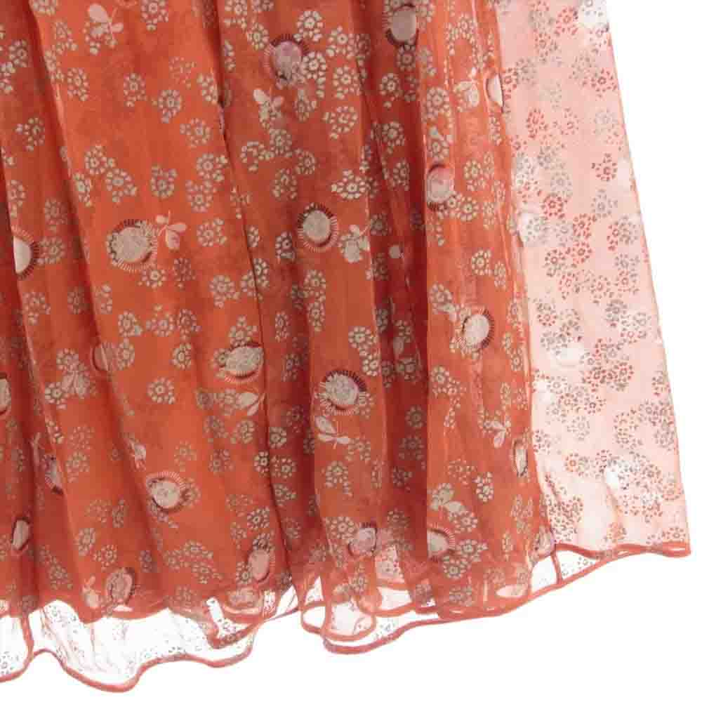 VALENTINO ヴァレンティノ シルク フラワー 花柄 ロング ワンピース オレンジ系 42【中古】