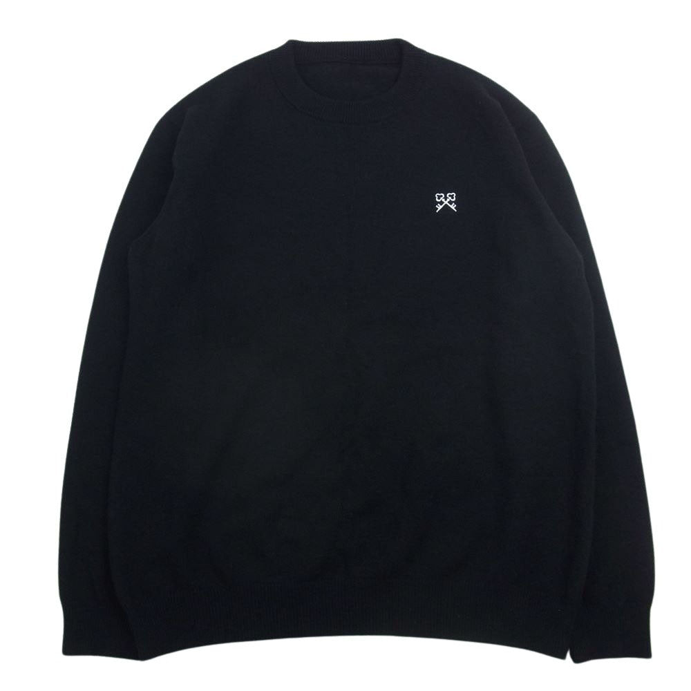 uniform experiment ユニフォームエクスペリメント 20AW UE-202074 AUTHENTIC LAMBS WOOL CREWNECK KNIT ワンポイント刺繍 ラムウール クルーネック ニット ブラック系 4【中古】