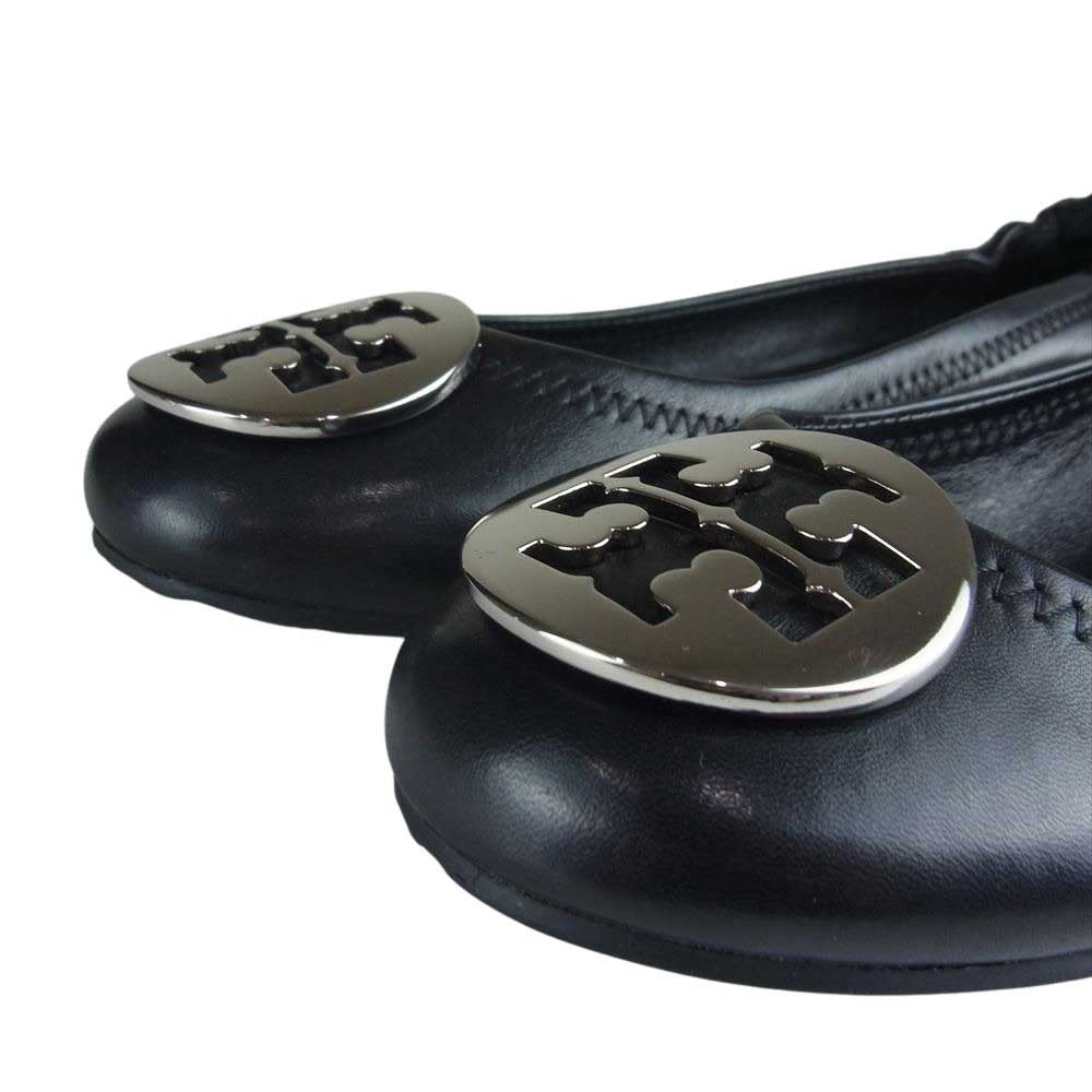 トリバーチ シルバー ロゴ フラット パンプス バレエシューズ ブラック系 7M【中古】