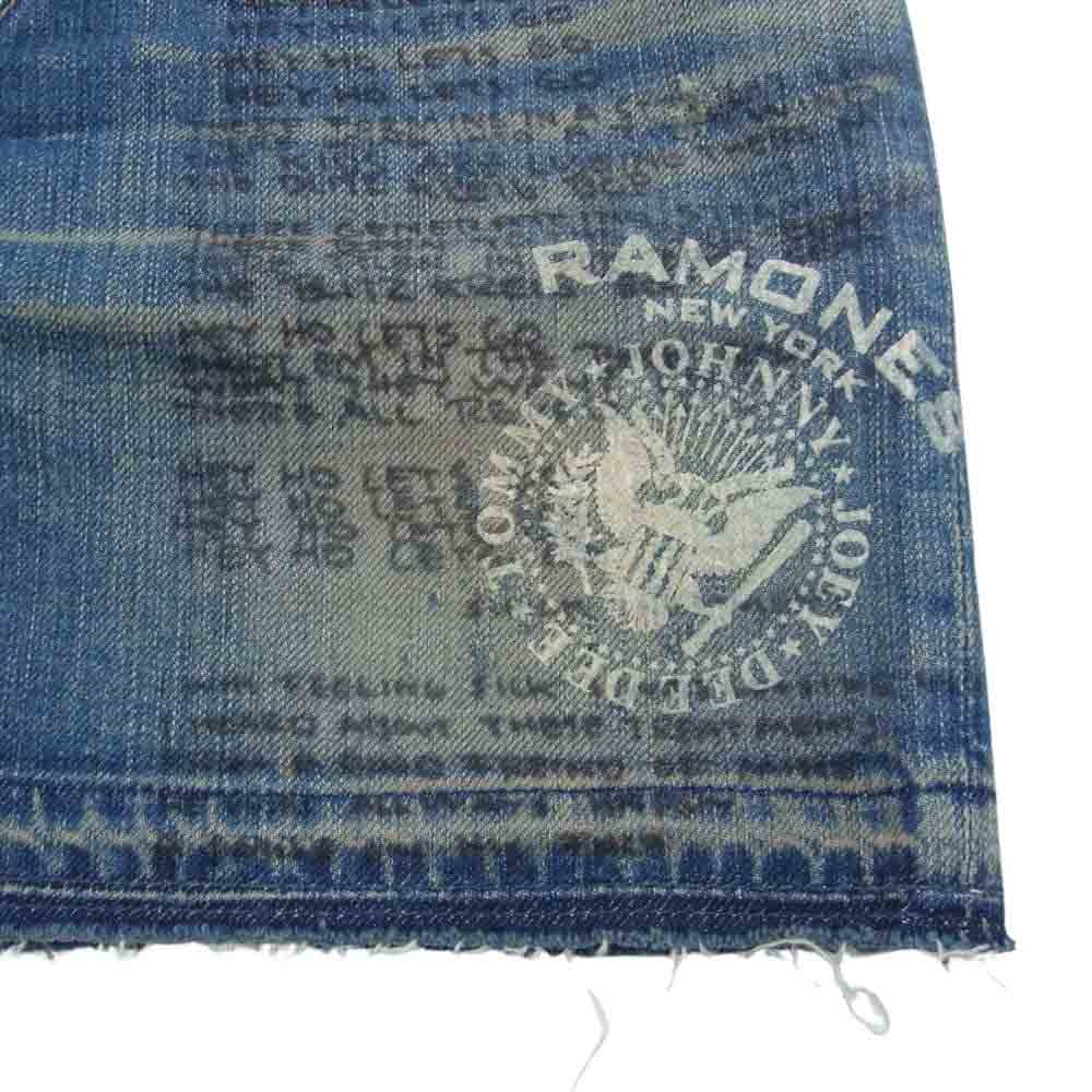 HYSTERIC GLAMOUR ヒステリックグラマー RAMONES 英字プリント スタッズ 5ポケット デニム ミニスカート インディゴブルー系【中古】