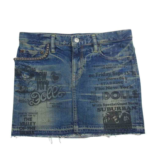 HYSTERIC GLAMOUR ヒステリックグラマー JEANS THE NEWYORK 英字プリント スタッズ 5ポケット デニム ミニスカート インディゴブルー系【中古】