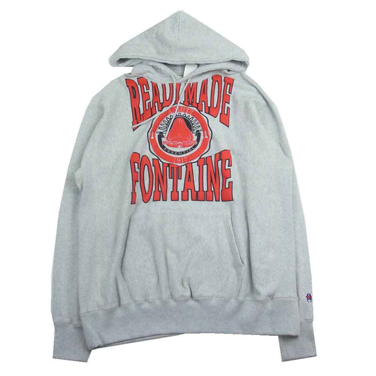 READY MADE レディメイド RM-J01-0000-019 HOODIE (R.MUTT) カレッジ ロゴ プリント プルオーバー フーディー スウェット パーカー グレー系 XL【新古品】【未使用】【中古】