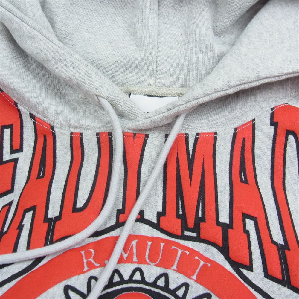 READY MADE レディメイド RM-J01-0000-019 HOODIE (R.MUTT) カレッジ ロゴ プリント プルオーバー フーディー スウェット パーカー グレー系 XL【新古品】【未使用】【中古】