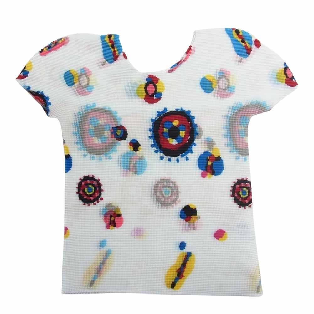 ISSEY MIYAKE イッセイミヤケ me ミー MI53FK116 ボックスプリーツ プリント カットソー 半袖  ホワイト系【美品】【中古】