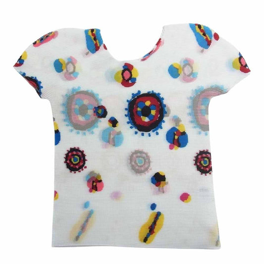 ISSEY MIYAKE イッセイミヤケ me ミー MI53FK116 ボックスプリーツ プリント カットソー 半袖  ホワイト系【美品】【中古】