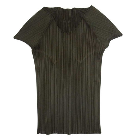 PLEATS PLEASE プリーツプリーズ イッセイミヤケ PP81-JK202 プリーツ加工 フレンチスリーブ カットソー 半袖 カーキ系 3【美品】【中古】