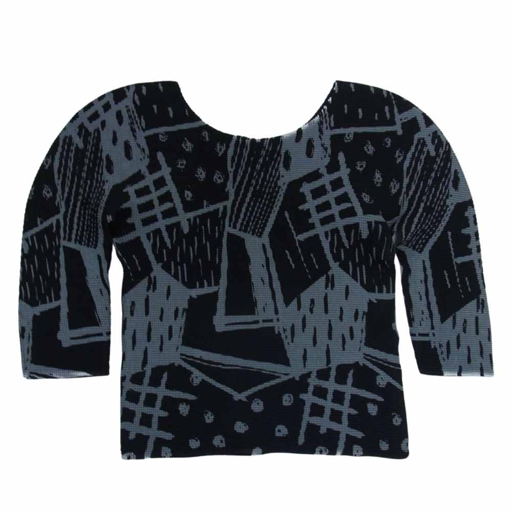 ISSEY MIYAKE イッセイミヤケ me ミー MI41FJ314 ボックスプリーツ プリント カットソー 半袖 ブラック系 サイズ表記無【美品】【中古】