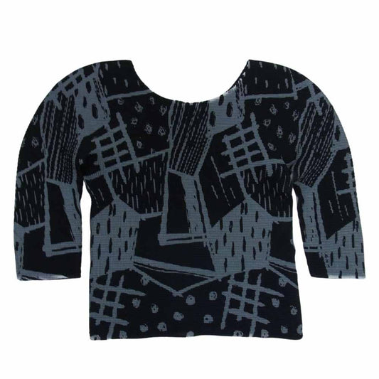 ISSEY MIYAKE イッセイミヤケ me ミー MI41FJ314 ボックスプリーツ プリント カットソー 半袖 ブラック系 サイズ表記無【美品】【中古】