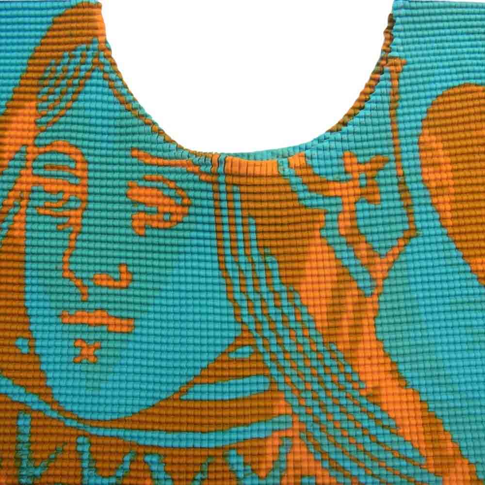 ISSEY MIYAKE イッセイミヤケ me ミー MI71FR712 ボックスプリーツ プリント 総柄 ノースリーブ カットソー グリーン系 オレンジ系【美品】【中古】