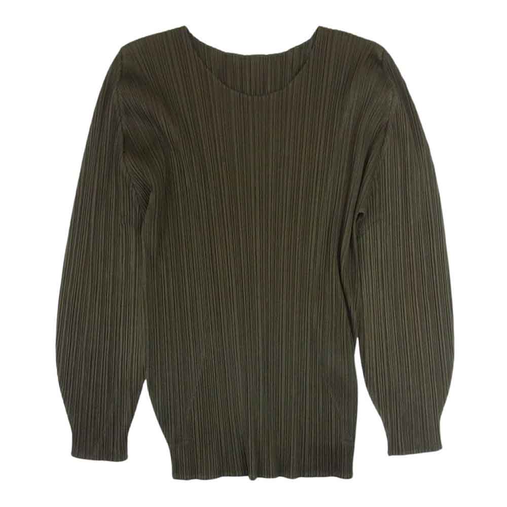 PLEATS PLEASE プリーツプリーズ イッセイミヤケ PP93-JK144 プリーツ加工  カットソー 長袖 カーキ系 3【美品】【中古】