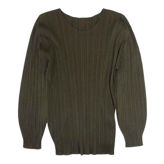 PLEATS PLEASE プリーツプリーズ イッセイミヤケ PP93-JK144 プリーツ加工  カットソー 長袖 カーキ系 3【美品】【中古】