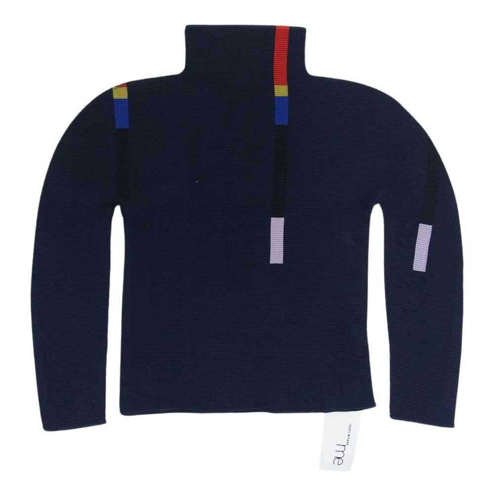 ISSEY MIYAKE イッセイミヤケ me ミー MI71FJ231 ボックスプリーツ プリント ボトルネック カットソー 半袖 ネイビー系 サイズ表記無【美品】【中古】