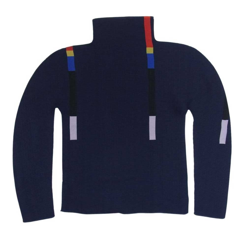 ISSEY MIYAKE イッセイミヤケ me ミー MI71FJ231 ボックスプリーツ プリント ボトルネック カットソー 半袖 ネイビー系 サイズ表記無【美品】【中古】