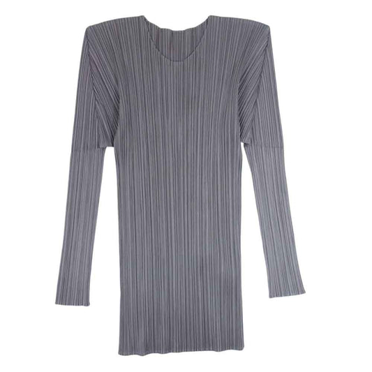 PLEATS PLEASE プリーツプリーズ イッセイミヤケ PP04-JK602 プリーツ加工  ロング カットソー 長袖 グレージュ グレー系 4【美品】【中古】