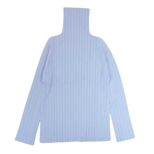 PLEATS PLEASE プリーツプリーズ イッセイミヤケ PP81-FK303 プリーツ加工 タートルネック カットソー 長袖 ブルーホワイト ライトブルー系 3【美品】【中古】
