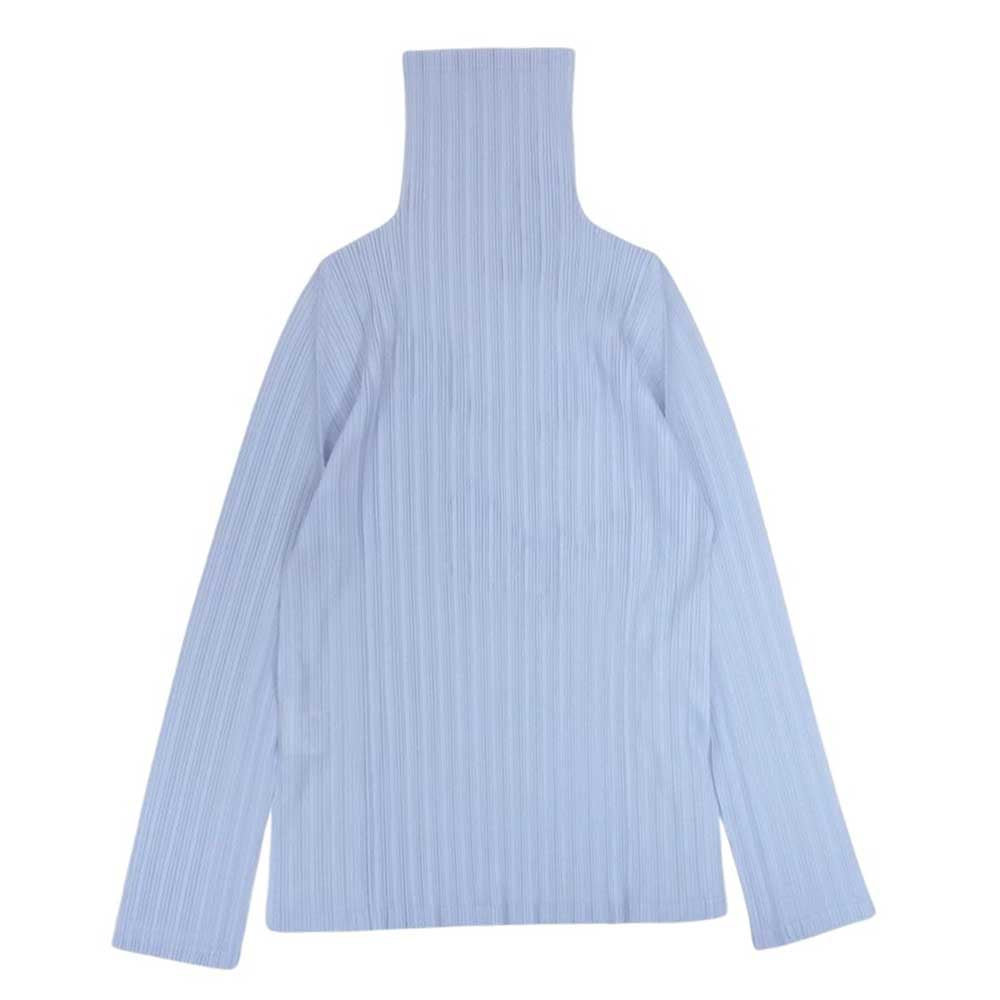 PLEATS PLEASE プリーツプリーズ イッセイミヤケ PP81-FK303 プリーツ加工 タートルネック カットソー 長袖 ブルーホワイト ライトブルー系 3【美品】【中古】