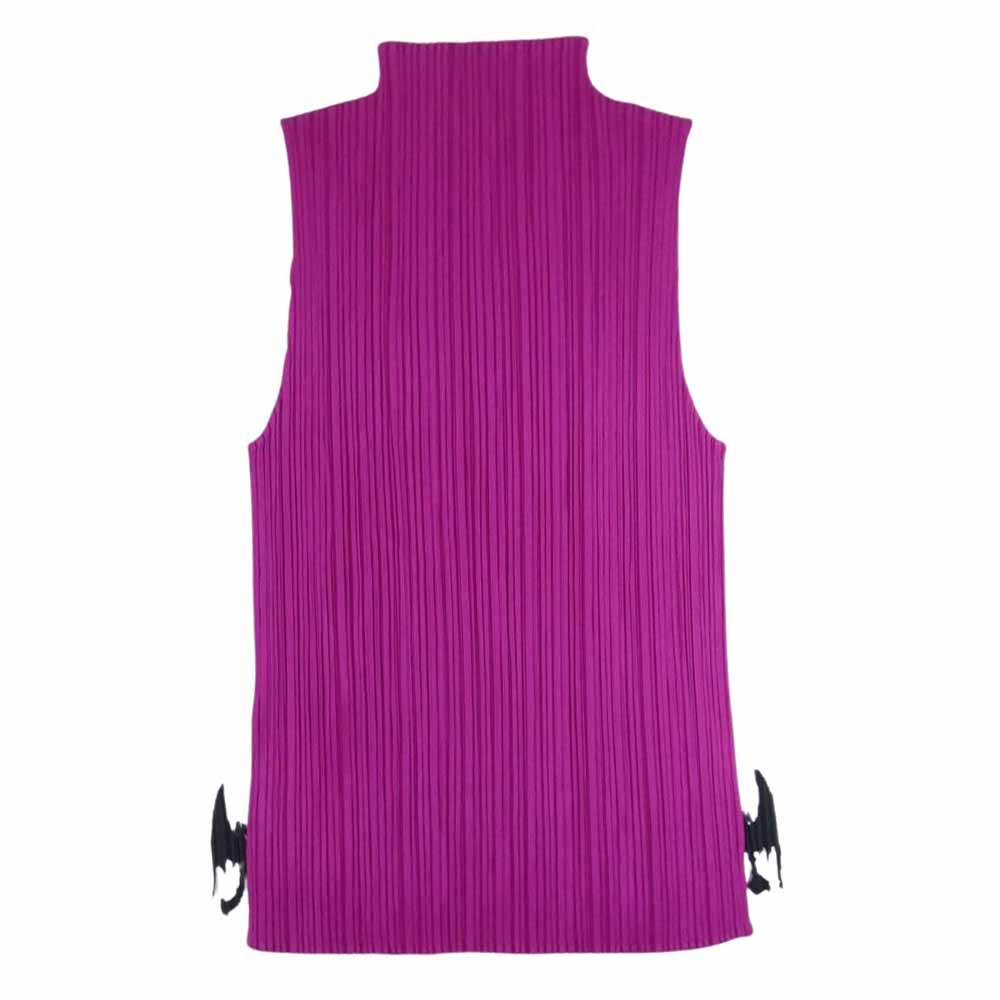 PLEATS PLEASE プリーツプリーズ イッセイミヤケ PP43-JK731 プリーツ加工 コウモリ 装飾 ハロウィン ボトルネック ノースリーブ カットソー パープル系 3【中古】