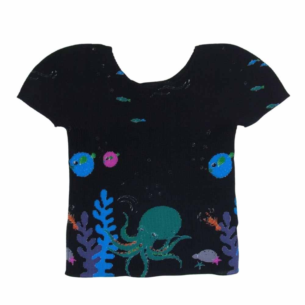 ISSEY MIYAKE イッセイミヤケ me ミー MI51FK616 ボックスプリーツ タコ フグ プリント カットソー 半袖 ブラック系 サイズ表記無【美品】【中古】