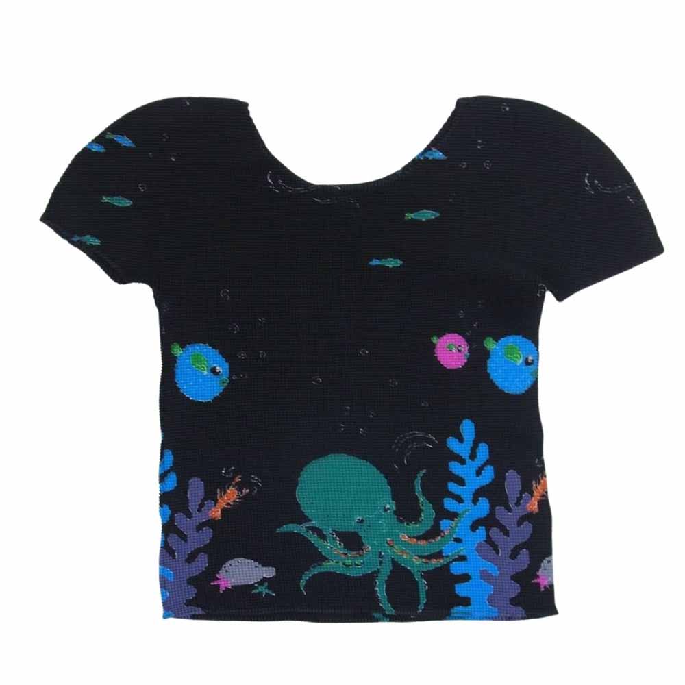 ISSEY MIYAKE イッセイミヤケ me ミー MI51FK616 ボックスプリーツ タコ フグ プリント カットソー 半袖 ブラック系 サイズ表記無【美品】【中古】