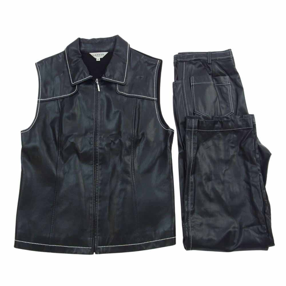 LANVIN ランバン DAV4023D4P4323 フェイクレザー ベスト 背面ニット切替 パンツ セットアップ ブラック系 40【中古】