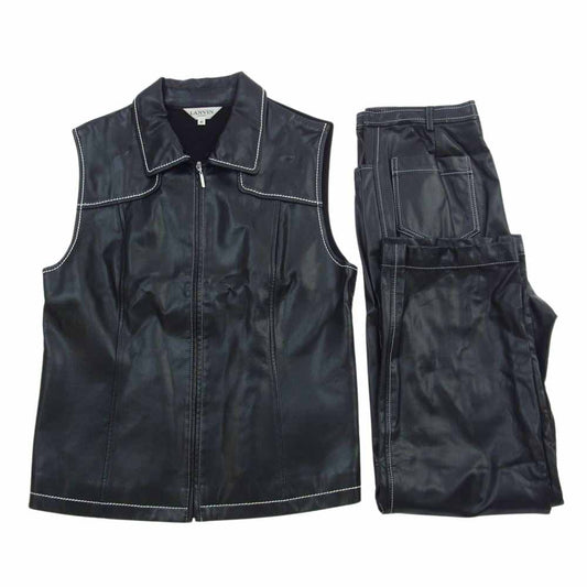 LANVIN ランバン DAV4023D4P4323 フェイクレザー ベスト 背面ニット切替 パンツ セットアップ ブラック系 40【中古】