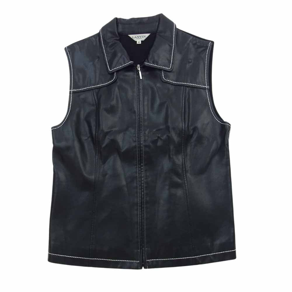 LANVIN ランバン DAV4023D4P4323 フェイクレザー ベスト 背面ニット切替 パンツ セットアップ ブラック系 40【中古】