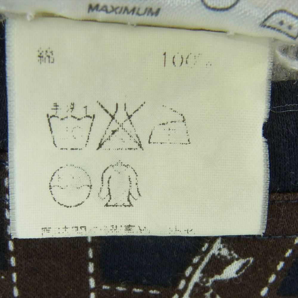 HERMES エルメス ボルデュック リボン柄 ロゴ 半袖 Tシャツ コットン イタリア製 ネイビー系 ブラウン系 L【中古】