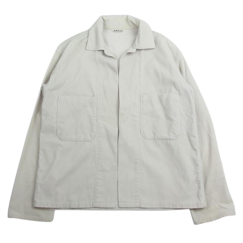 AURALEE オーラリー 17SS A7SS01NC WASHED CORDUROY SHIRTS JACKET ボタンレス ウォッシュド コーデュロイ シャツ ジャケット ホワイト系 3【中古】